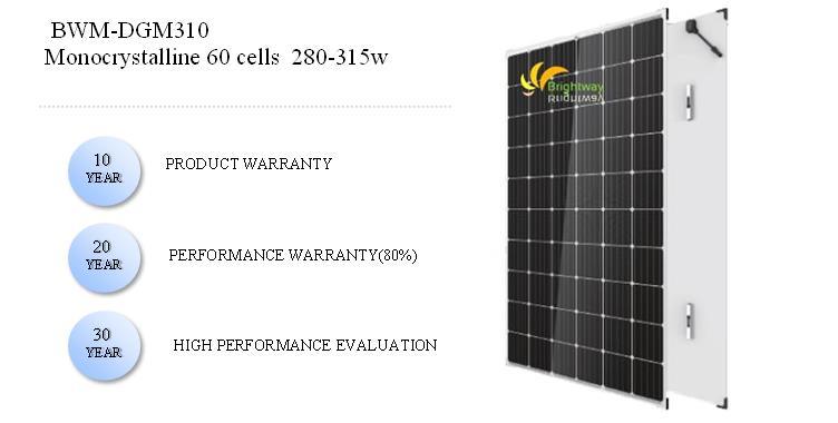 Painel solar monocristalino de vidro duplo 310W 