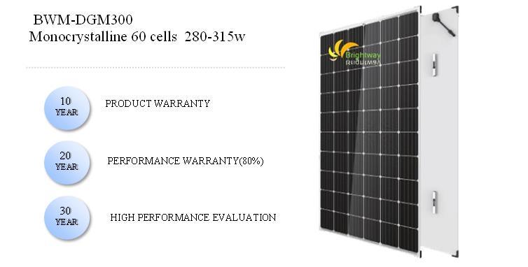 Painel solar mono de vidro duplo 300W Célula solar personalizada 
