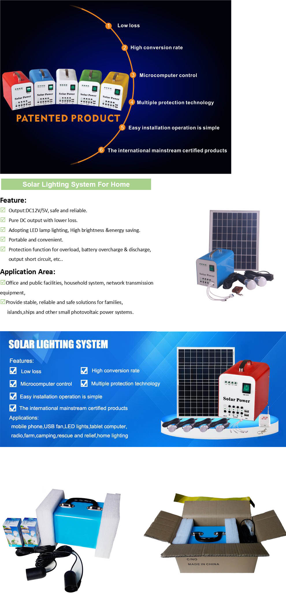 Mini sistema de energia solar com luz LED 3W para casa