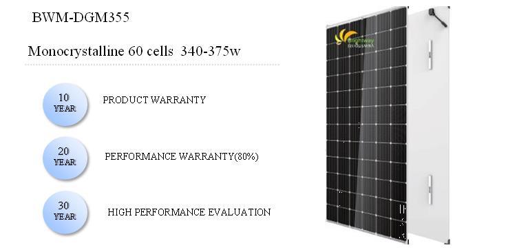 Painel solar monocristalino de vidro duplo 355W 