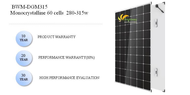 Painel solar monocristalino de vidro duplo 315W 