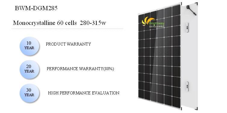 Painel solar monocristalino de vidro duplo 285W 