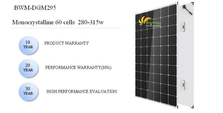 Painel solar monocristalino de vidro duplo 295W 